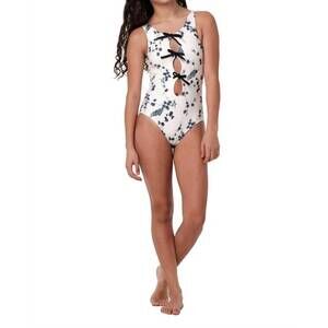 NEW SUBMARINE girl's tiny tie one-piece swimsuit in fresia navy